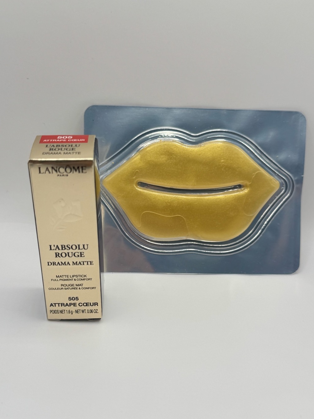 Lancôme L’Absolu Rouge Atrape coeur Lipstick 505 0.06oz+Predire Lip Mask Sample